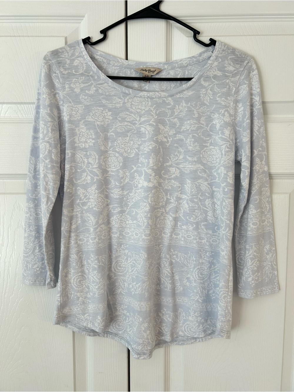 Lucky Brand Women’s Blue Flower Print Long Sleeve Tunic Blouse Shirt Size S